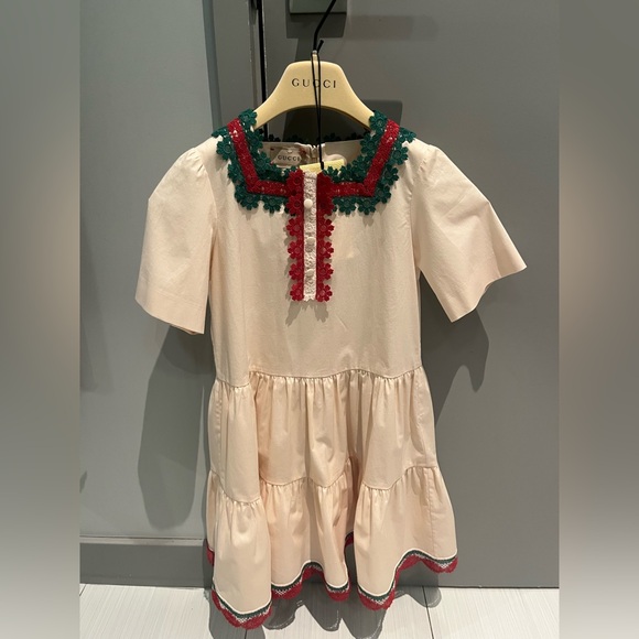 AUTH GIRLS’ GUCCI S/S GIRLS’ IVORY COTTON TIERED DRESS - SZ 5Y - Picture 4 of 10